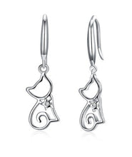 Load image into Gallery viewer, 925 Silver Cat Zircon Earrings Female Crystal from Swarovskis Sweet cute earrings 2 Colors Fit Female and girls Fashion jewerly
